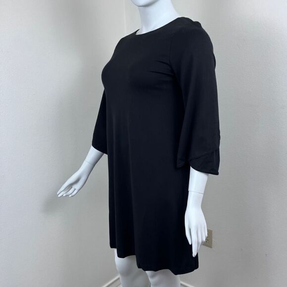 Lafayette 148 Women Size L Black Jersey Knit Stretch 3/4 Sleeve Shift Midi Dress - Picture 10 of 14